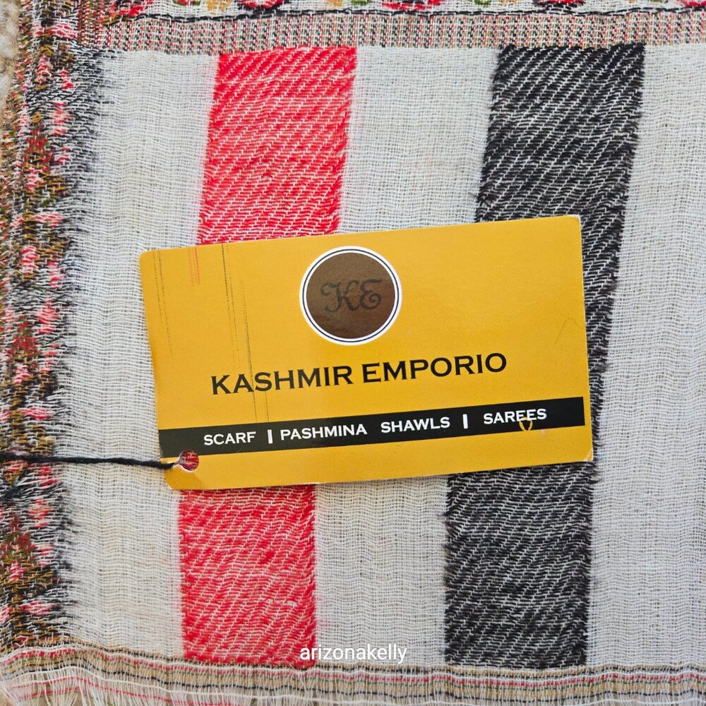 NWT Kashmir Emporio Colorful Wool Shawl Jacquard Scarf *FLAW* - Picture 9 of 16